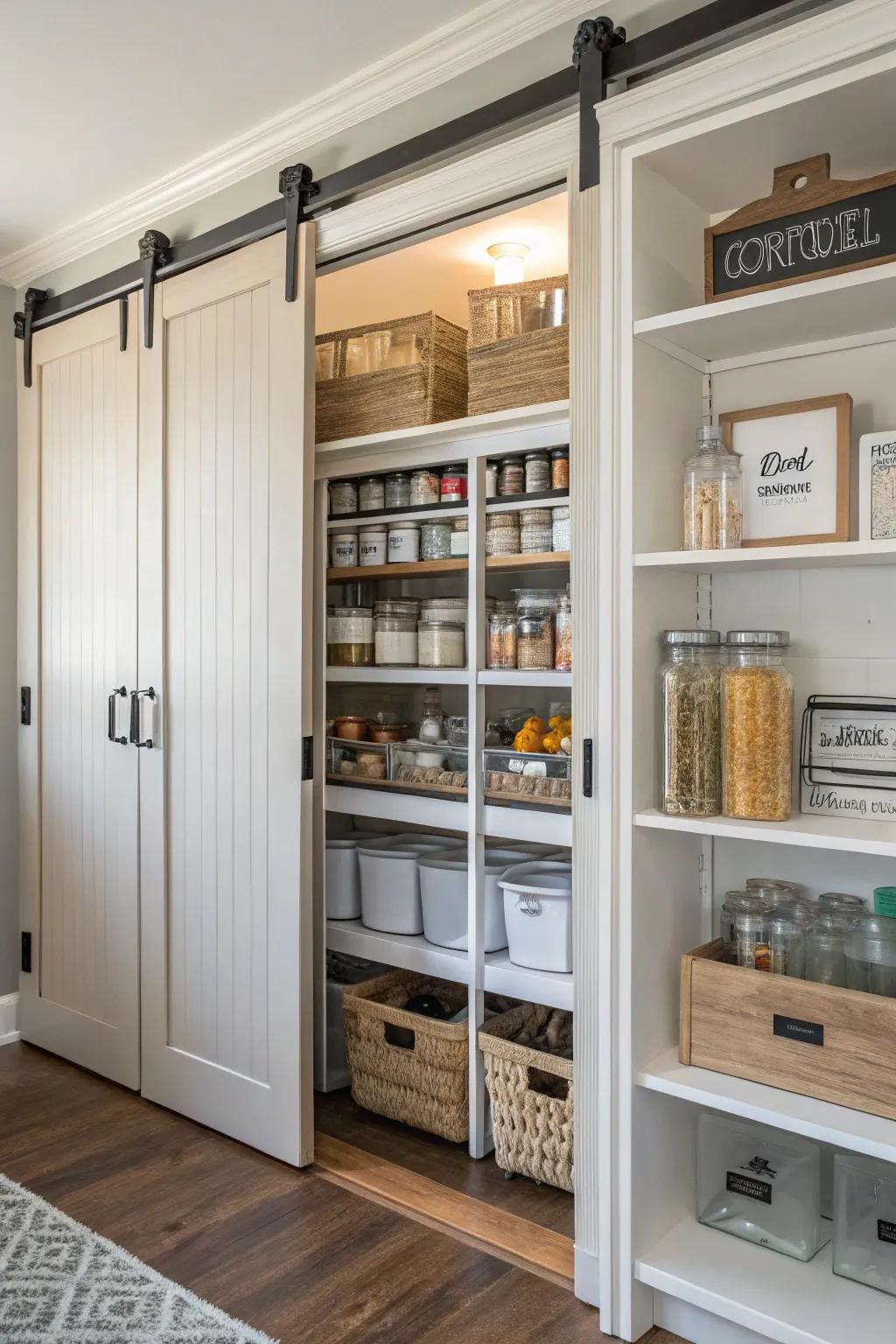 DIY pantry transformation from closet to organized space.