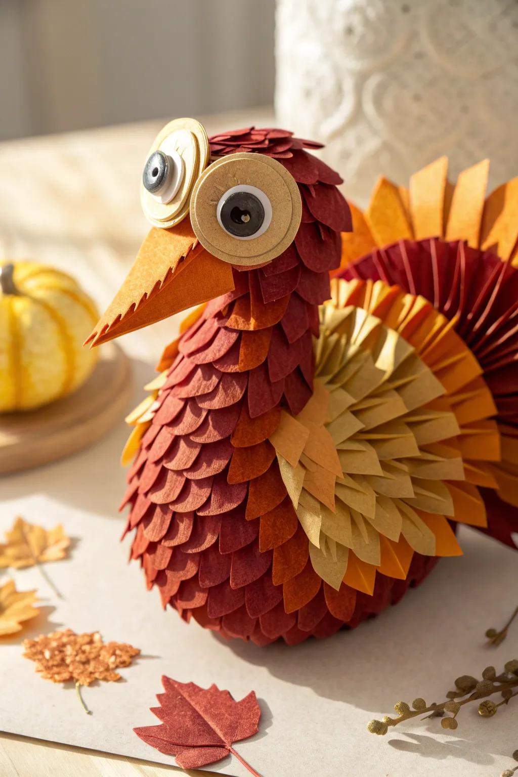 Add a vintage twist to your fall decor with charming button-eyed paper turkeys.