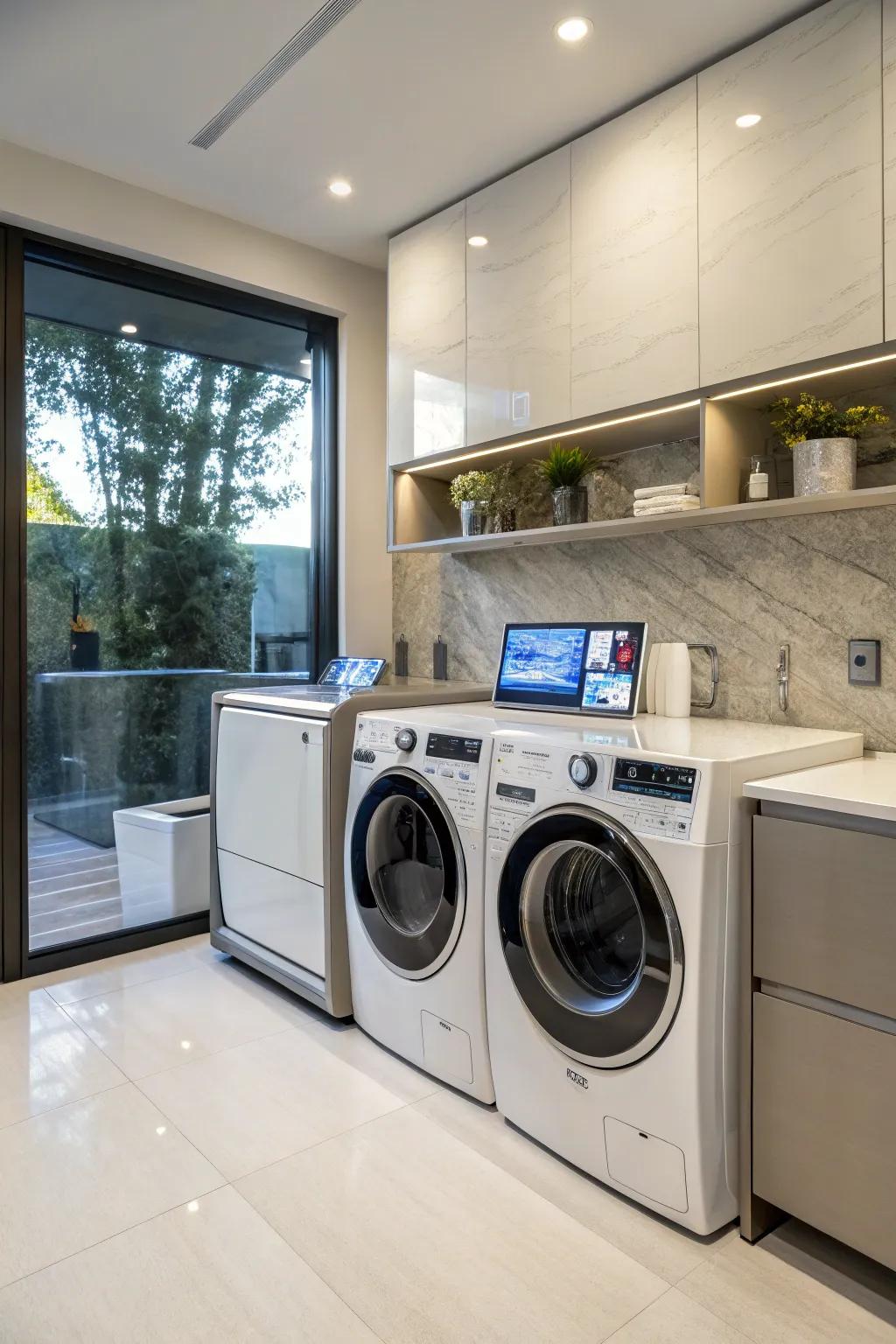 Smart appliances enhance efficiency and convenience in the laundry room.