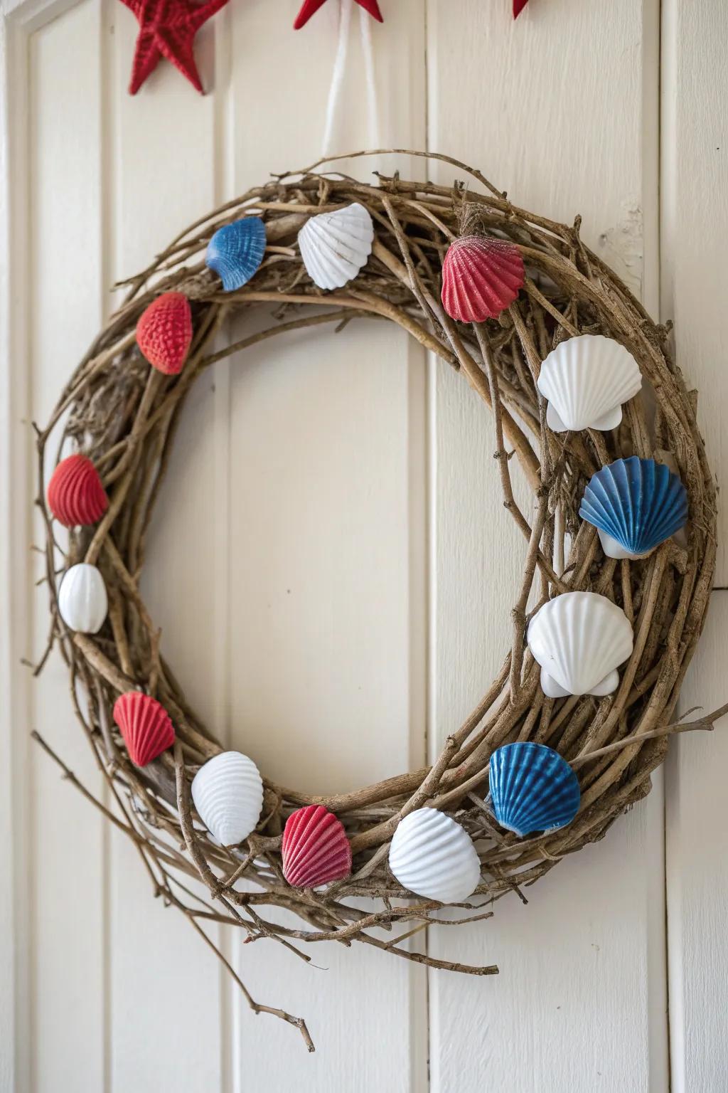 Embrace seaside patriotism with a minimalist boho wreath, perfect for adding a splash of bold color and natural beauty to your decor.