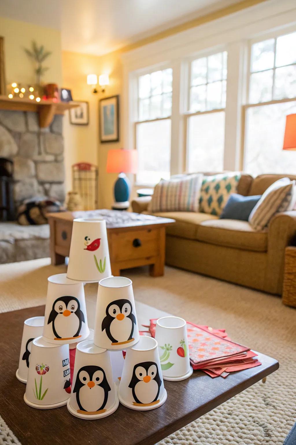 Enjoy some playful competition with this creative penguin cup game.