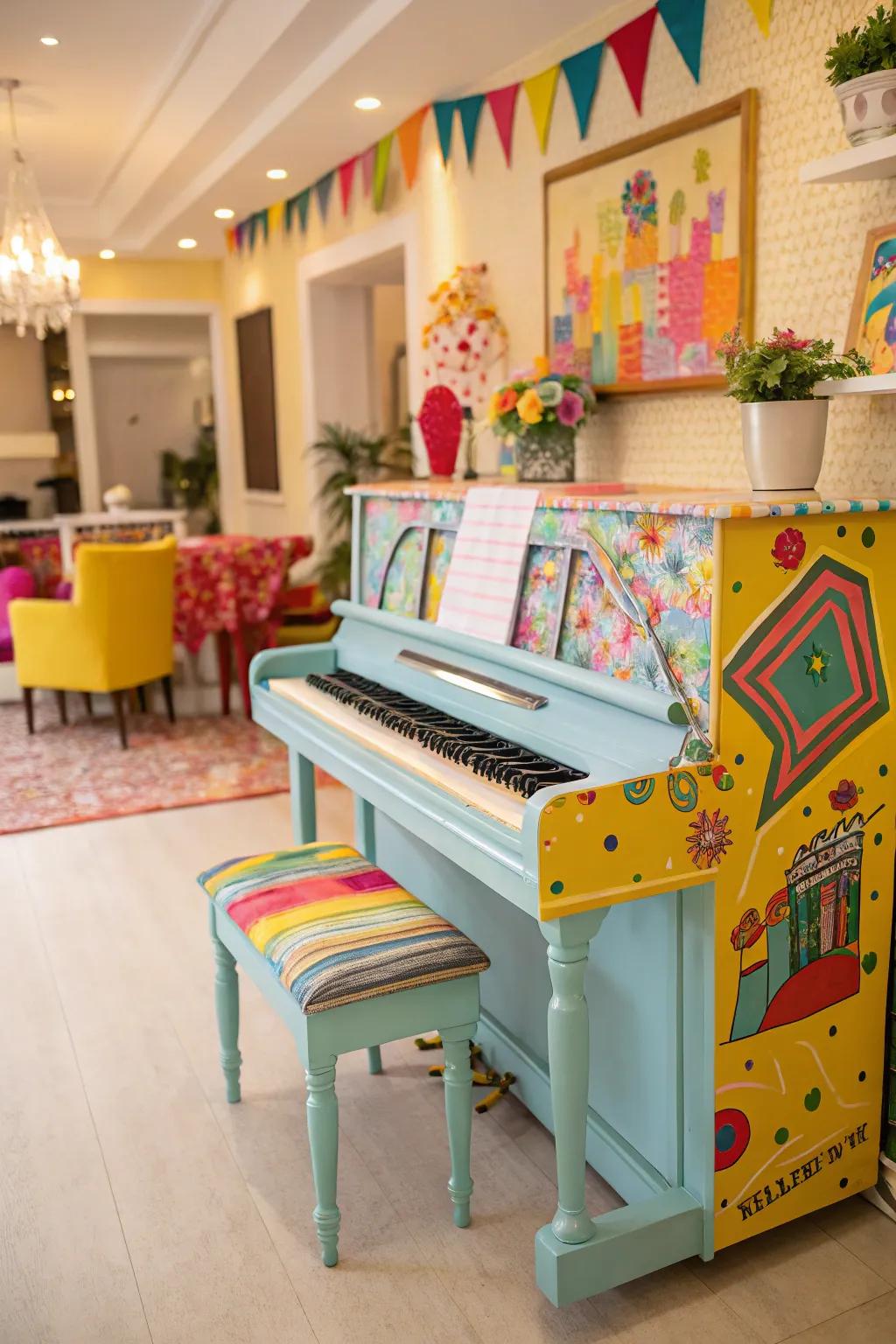 A bold color choice turns the piano into a statement piece.