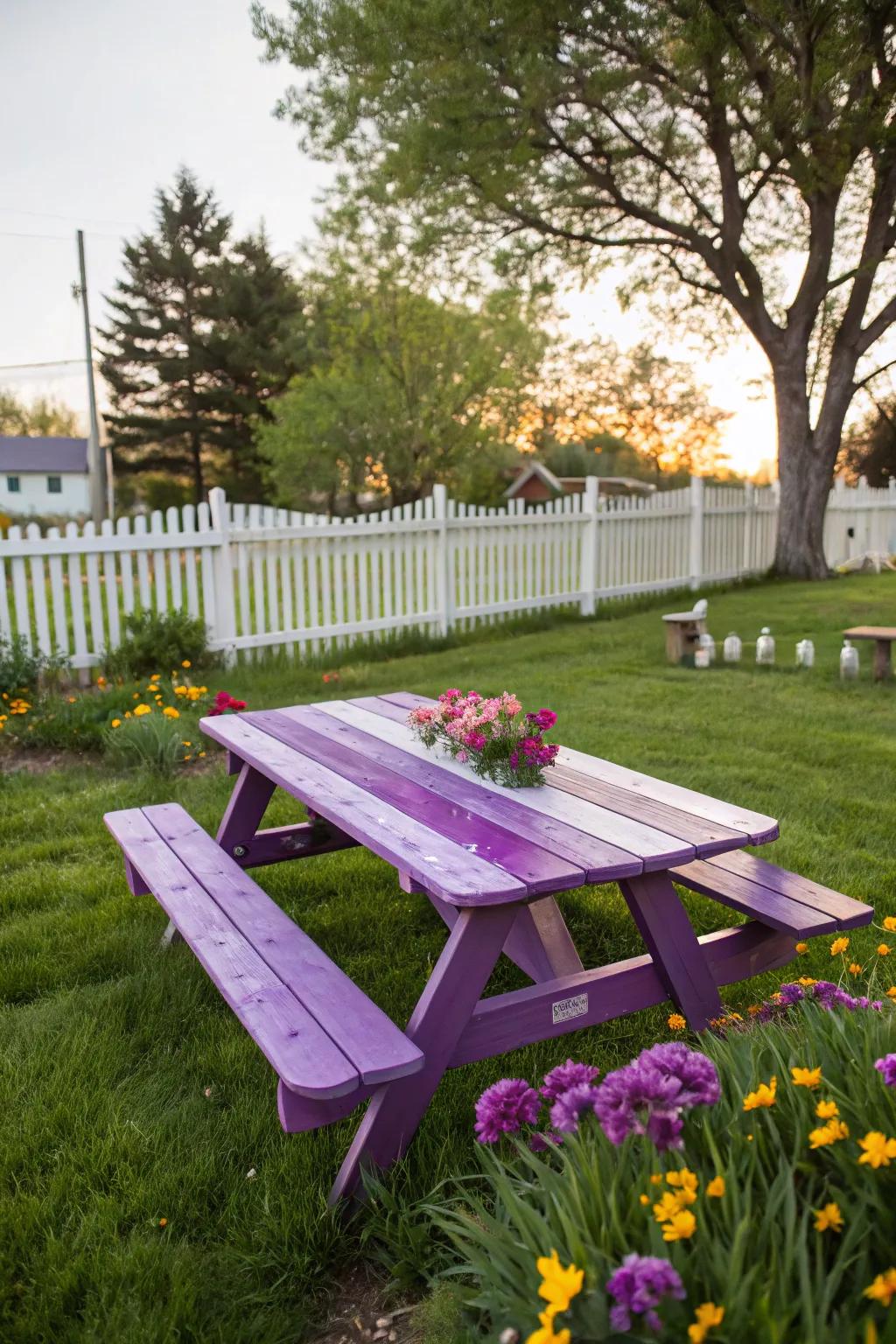 A gradient effect adds a touch of elegance and intrigue to your picnic table.