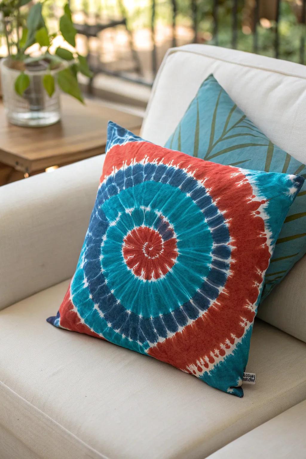 Add a pop of color to your space with this handcrafted tie-dye pillow cover!