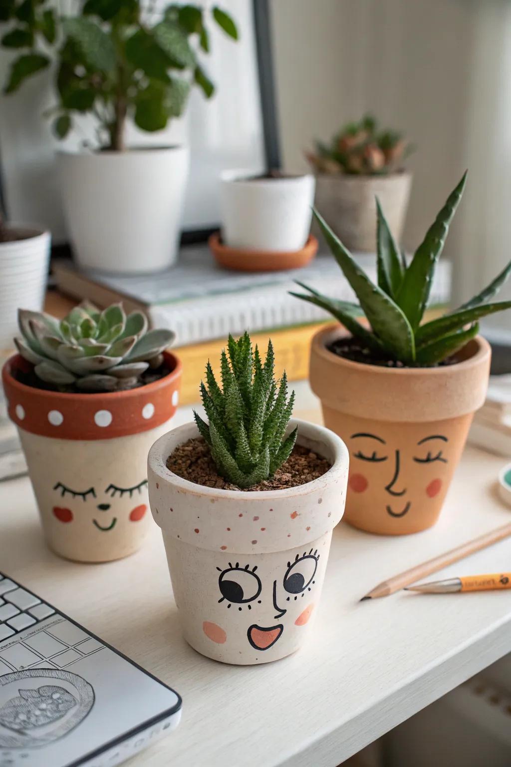 Whimsical face pinch pots for a touch of fun.