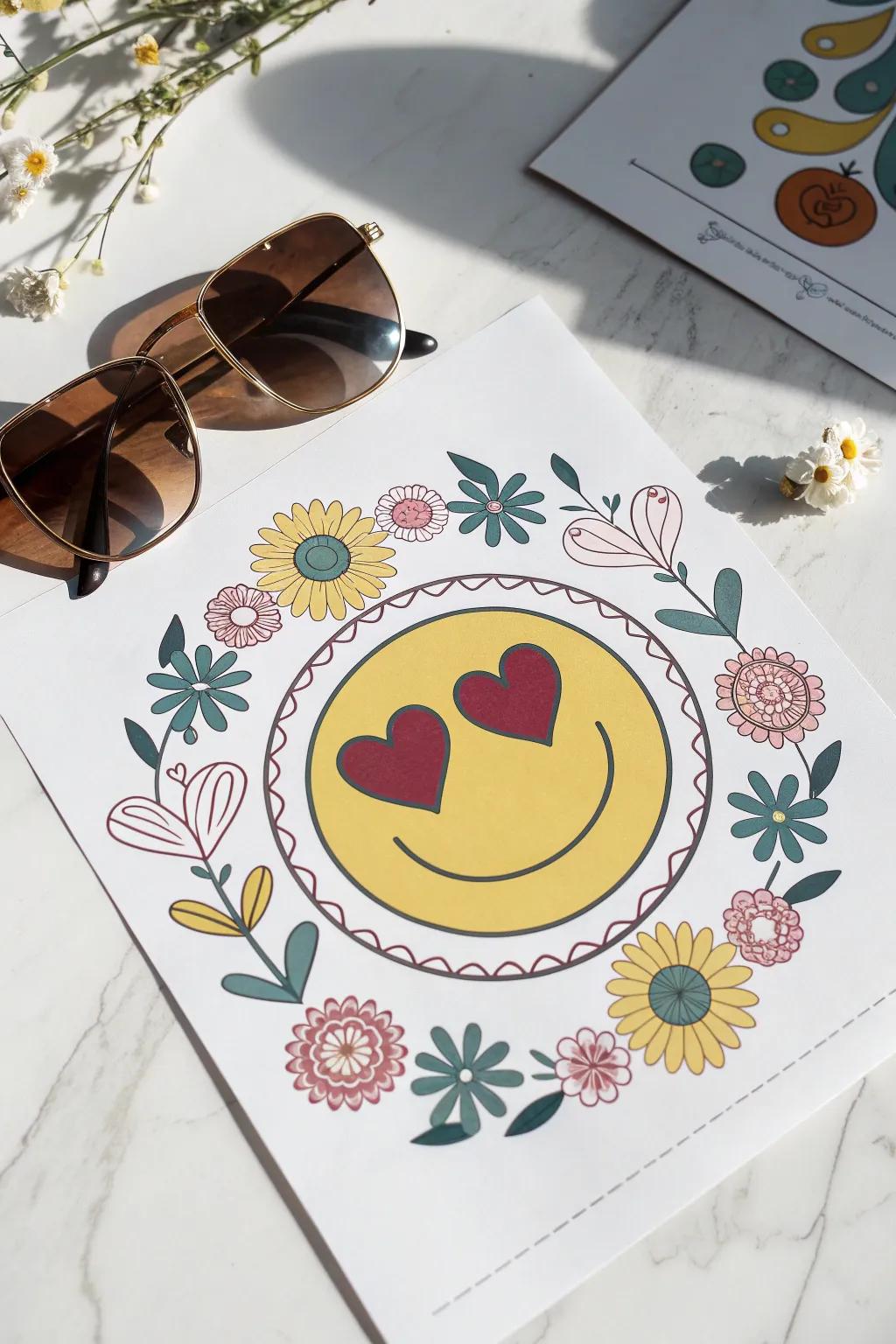 Embrace the joy of coloring with this charming preppy smiley face, perfect for spreading good vibes!