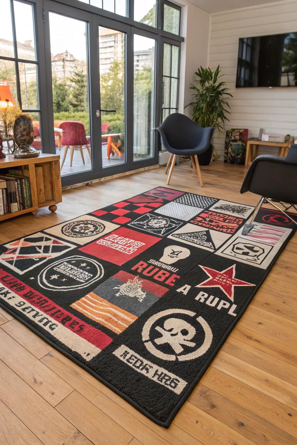 Step up your decor game with a punk patch rug.