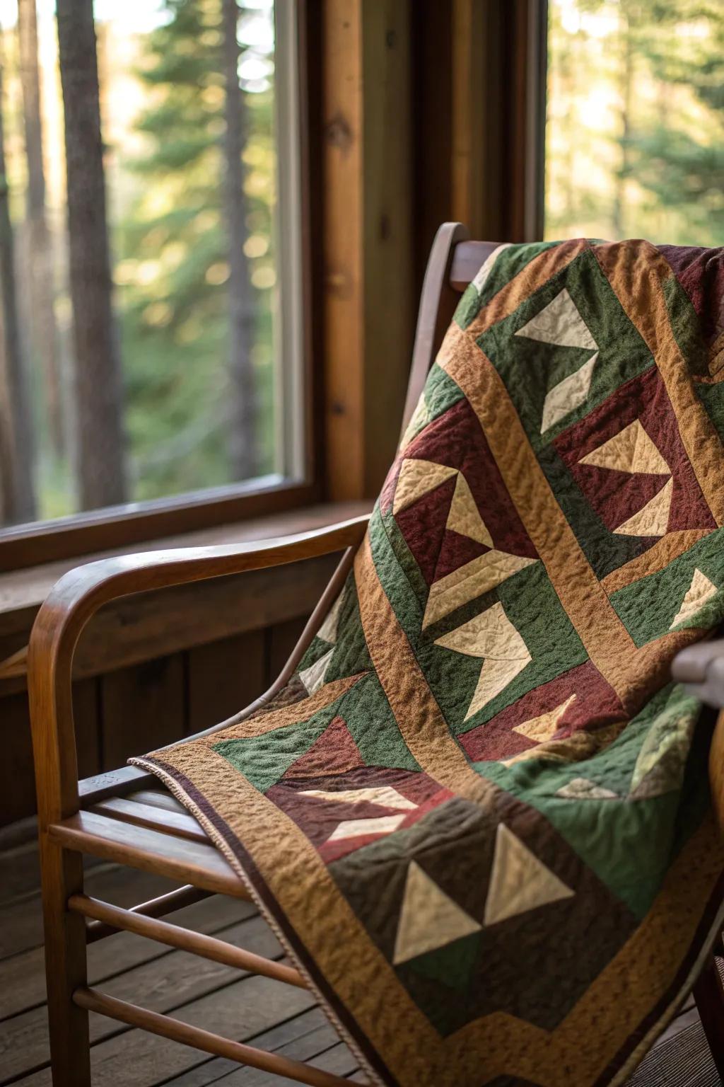 Embrace the warmth of nature's palette with this handcrafted quilt masterpiece.