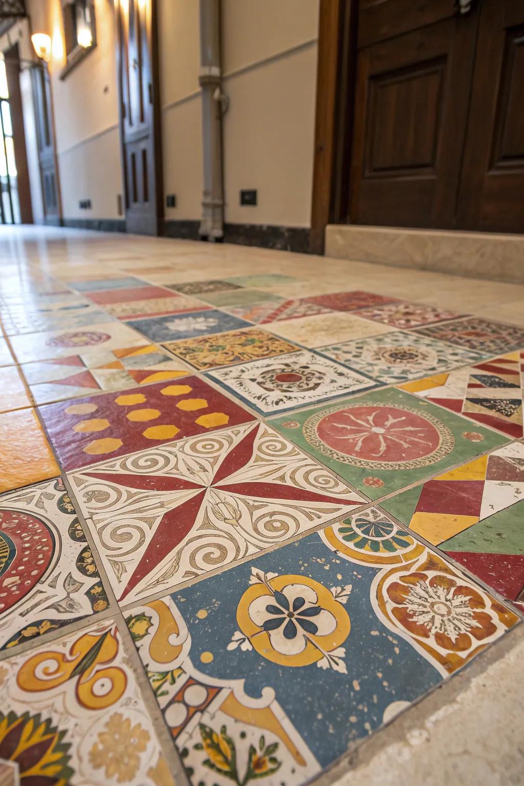 Transform your space with a colorful tile patchwork masterpiece—where creativity meets sustainability.