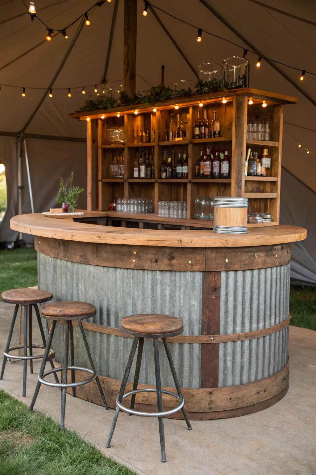 Raise a glass in style at this uniquely crafted grain bin bar oasis.