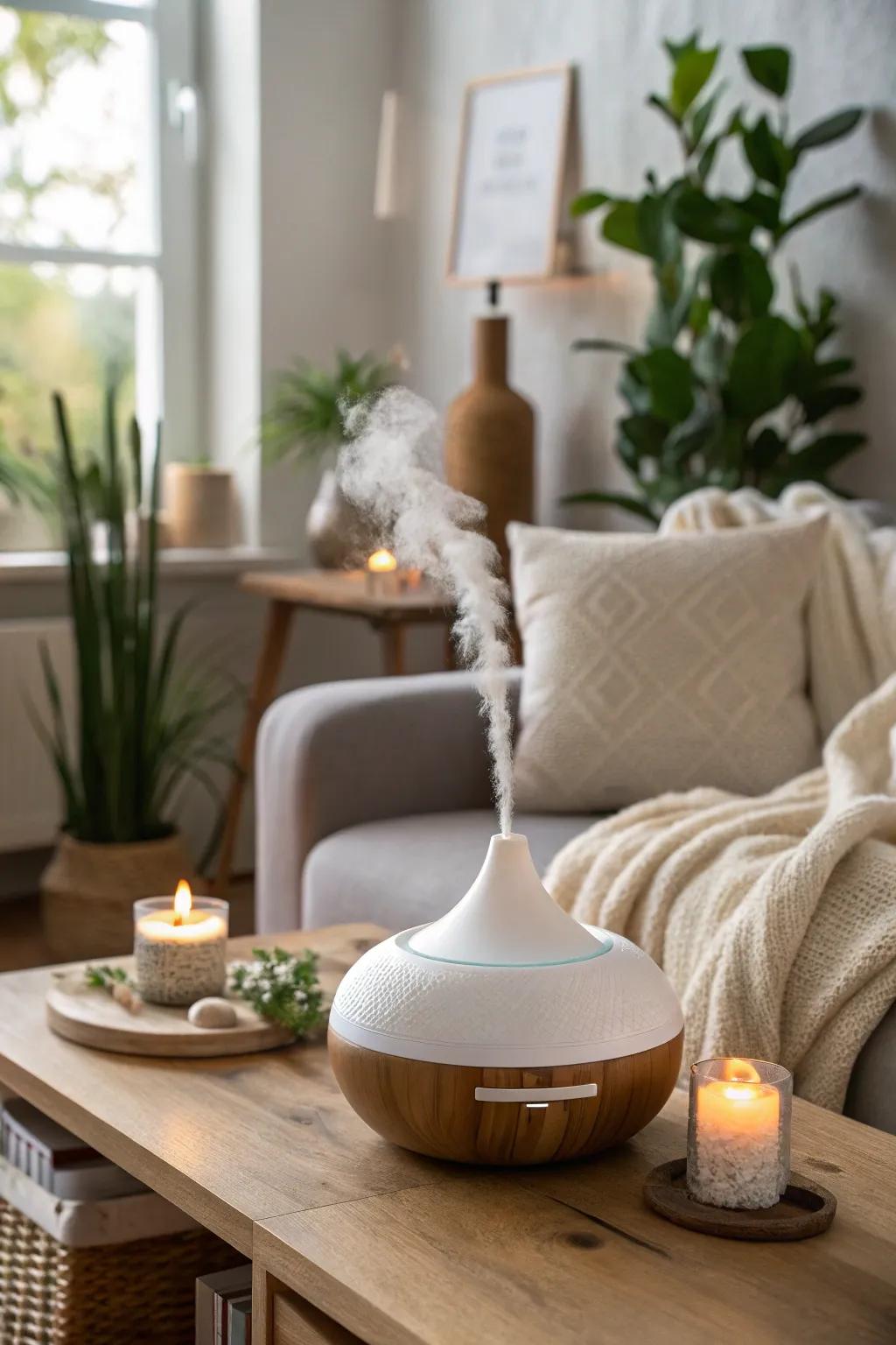 Create a calming atmosphere with an essential oil diffuser