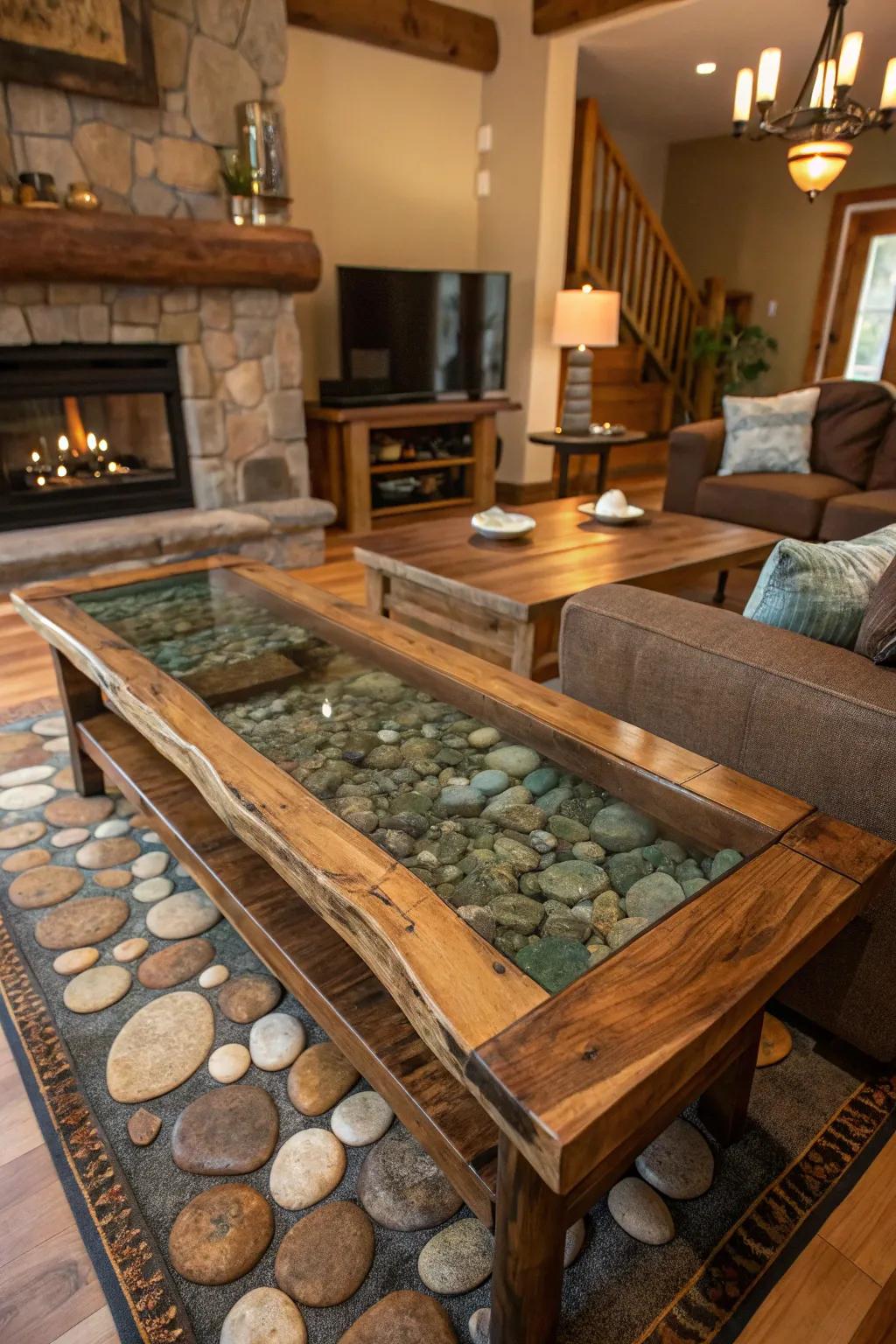 Bring a touch of nature indoors with stone inlay river tables.