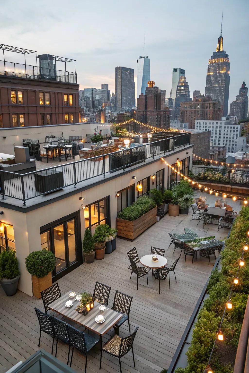 Multi-level design adds depth and versatility to your rooftop layout.