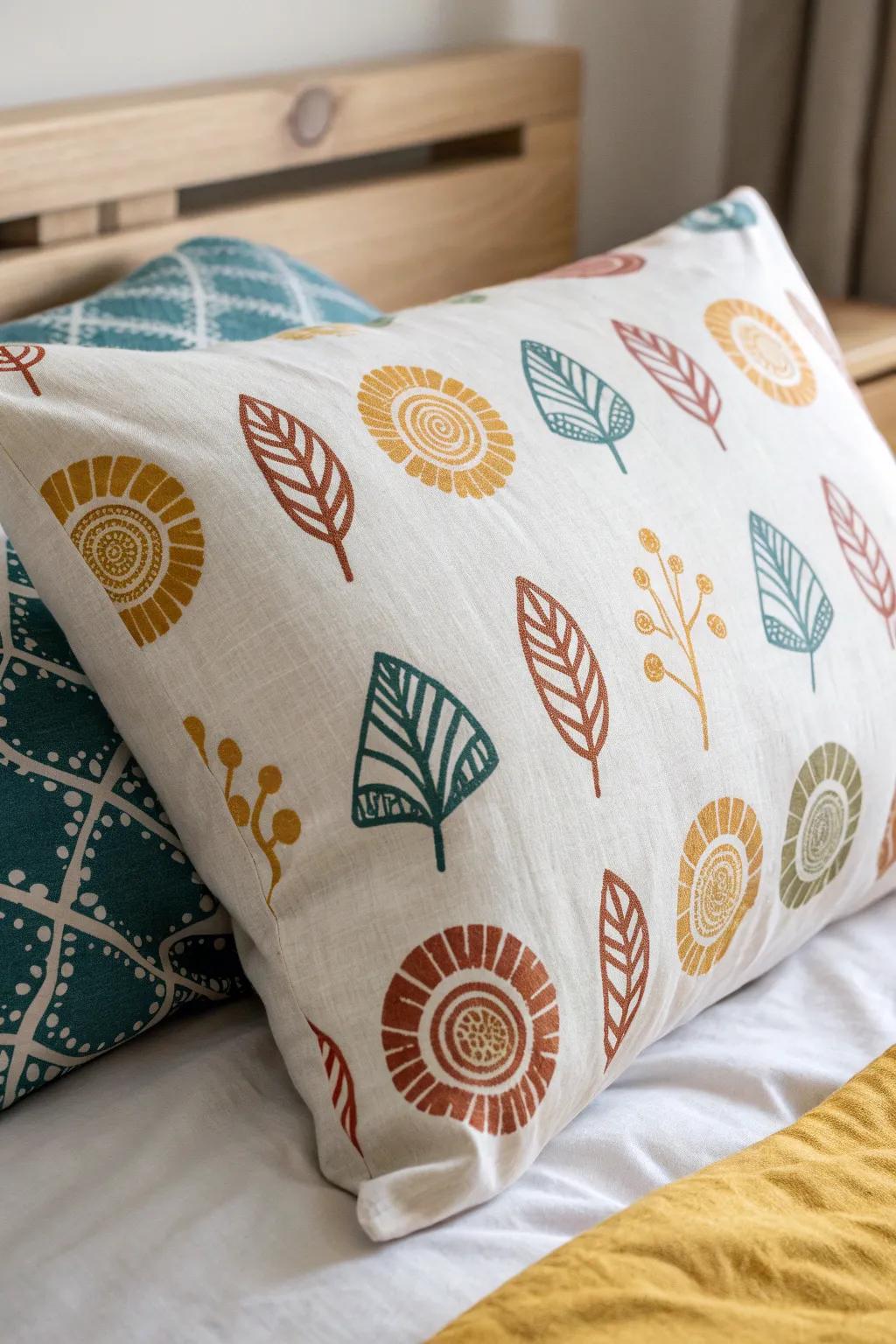 Elevate your bedroom decor with playful stamped pillowcases that blend Scandinavian simplicity with Boho charm.