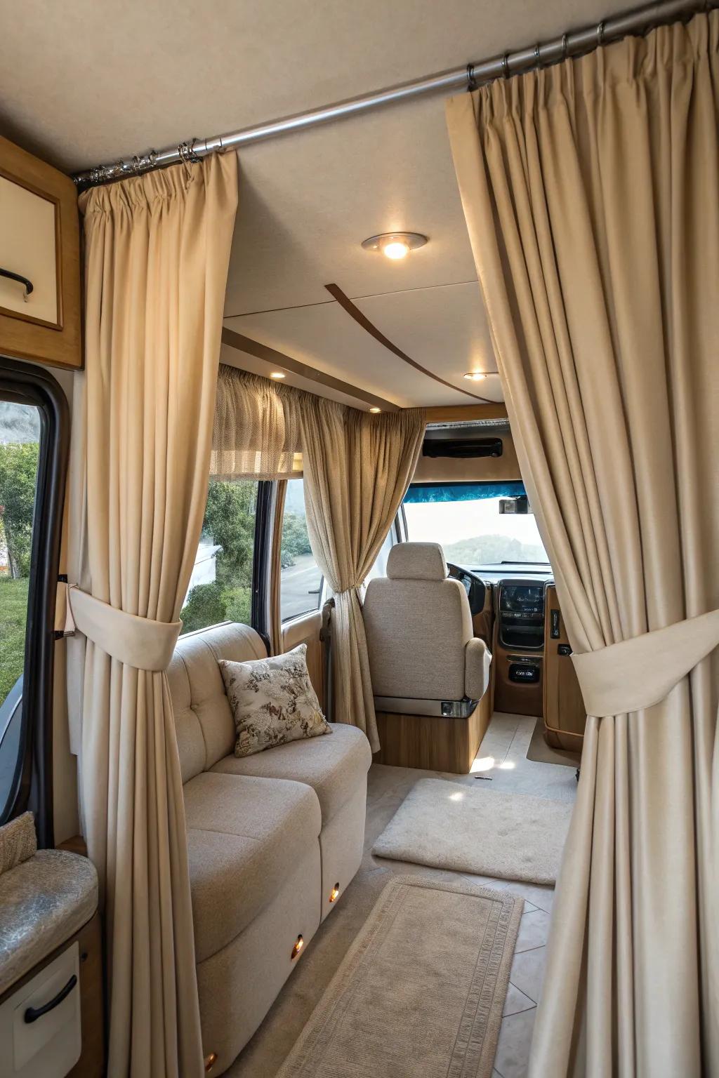 Curtains add privacy and a touch of elegance to your RV.