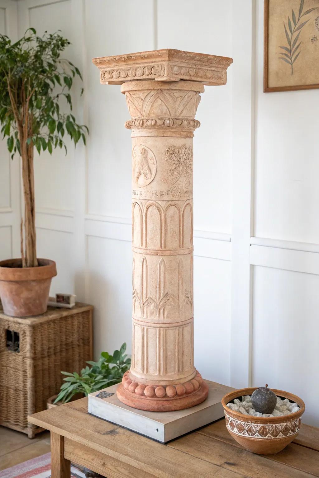 Embrace the strength within with this exquisite clay pillar sculpture, a perfect blend of minimalist beauty and bold symbolism.