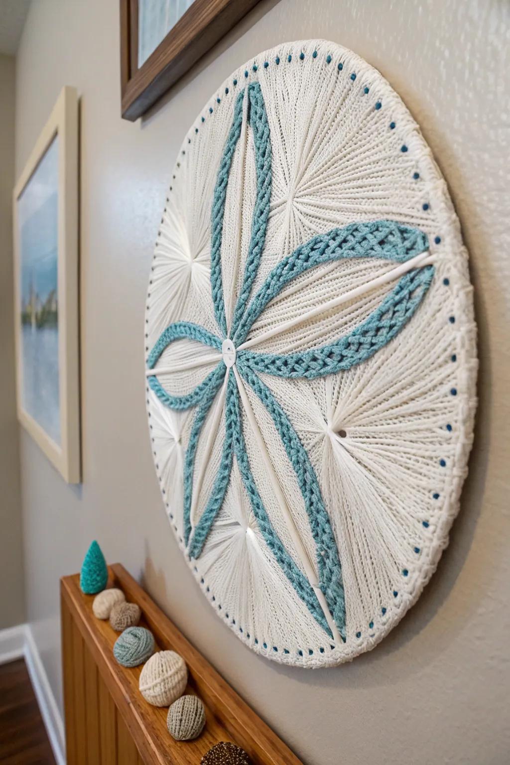 Combine rustic and delicate elements with sand dollar string art.