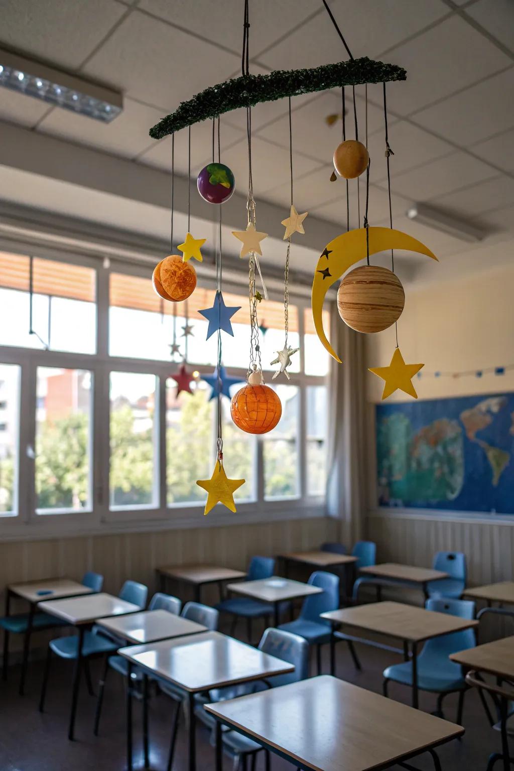 Thematic mobiles enrich the learning atmosphere.