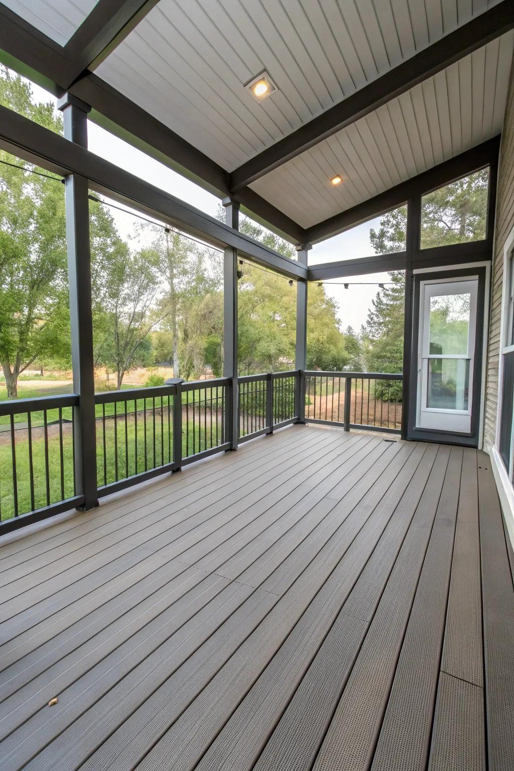 Durable flooring ensures longevity and style on your screened porch.