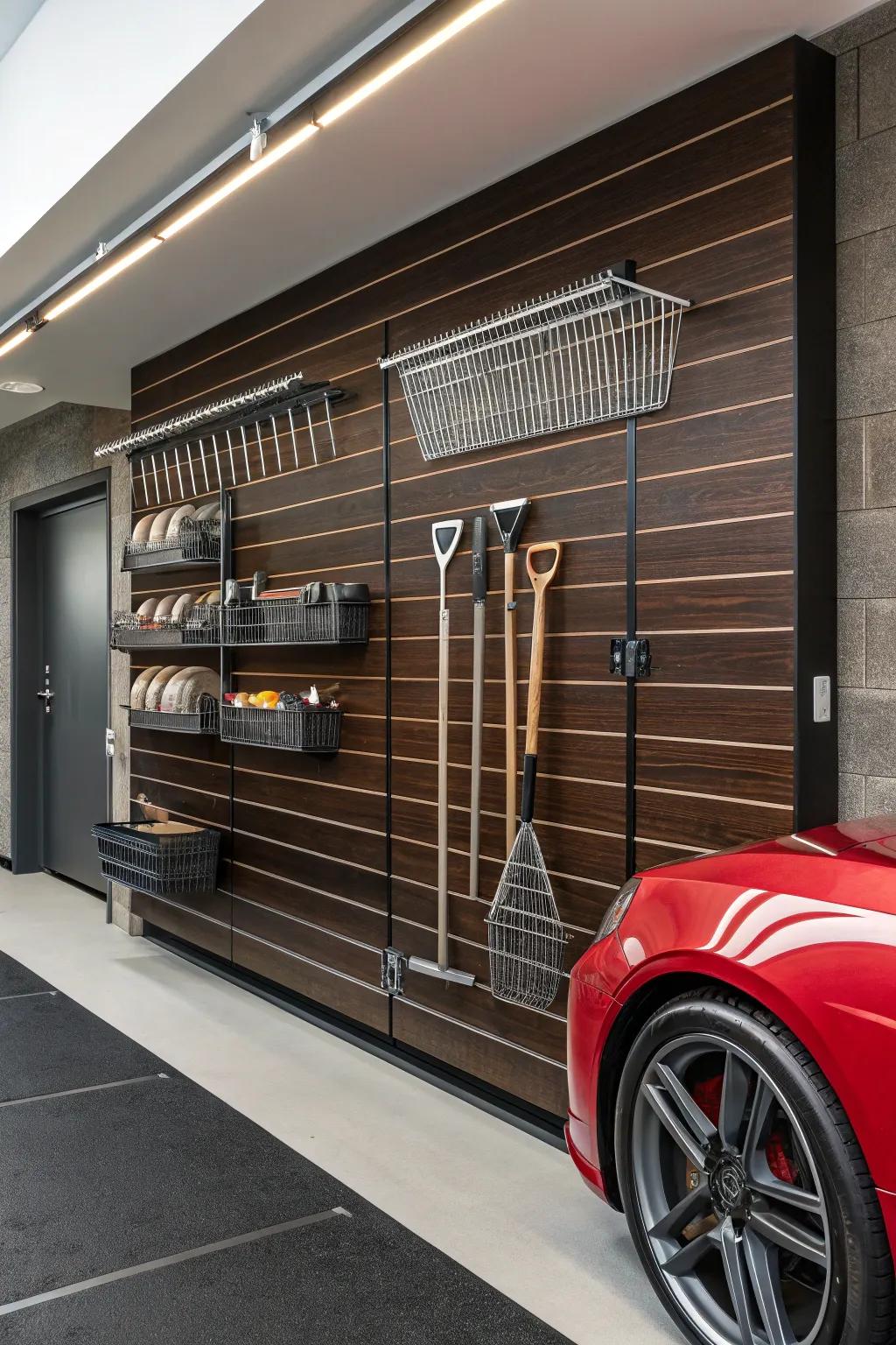 Elevate your tool storage with a sleek, handcrafted vertical slatwall that grows with your needs.