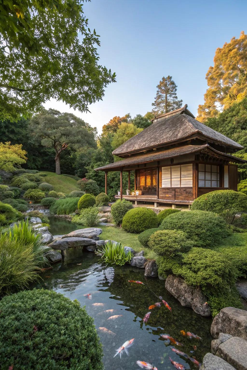 A tea house offers a serene space for contemplation and enjoyment.