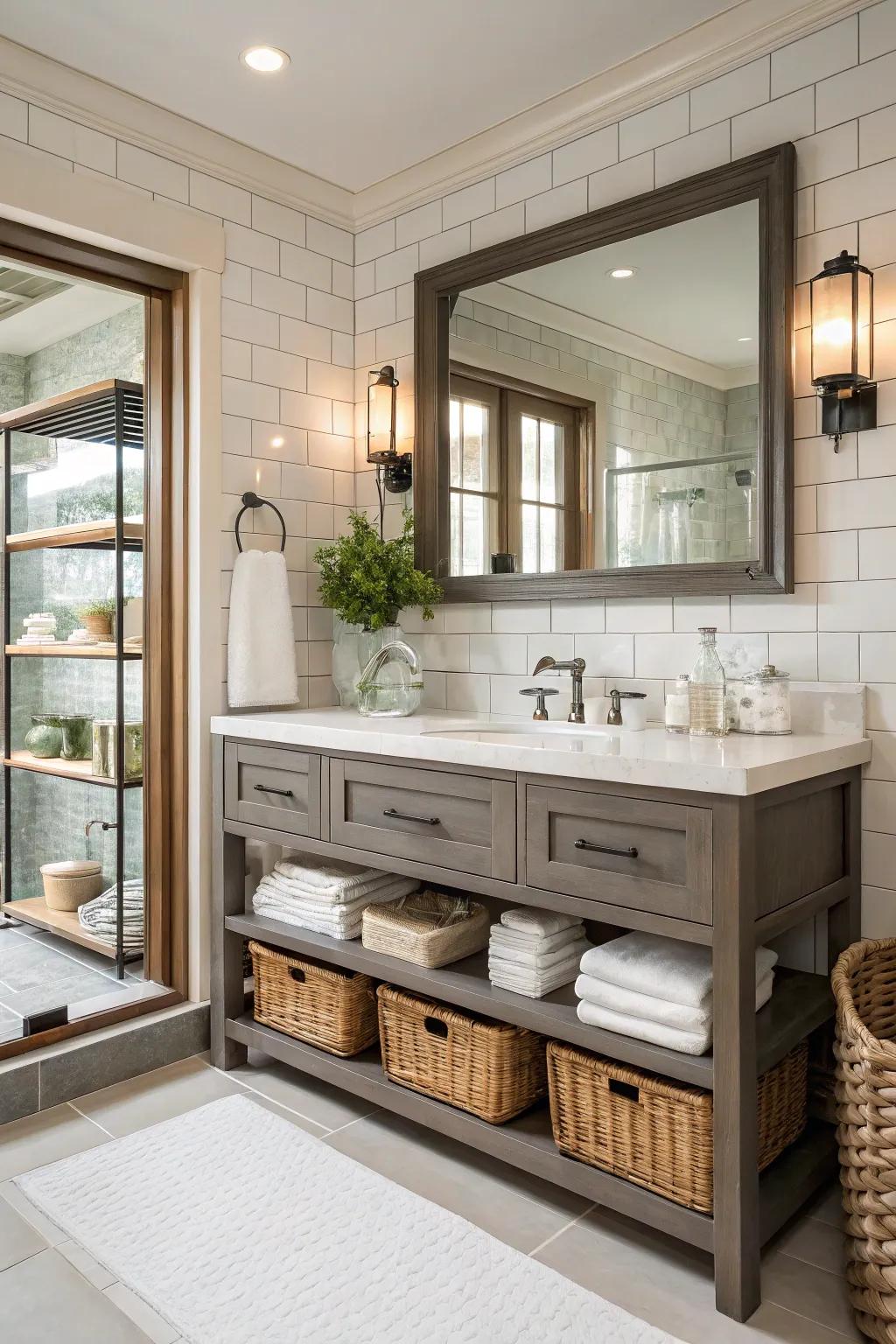 Freestanding vanities add a bespoke touch to the decor.