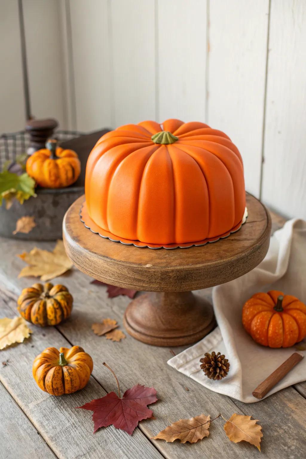 Embrace autumn's warmth with this charming pumpkin-inspired sphere cake.