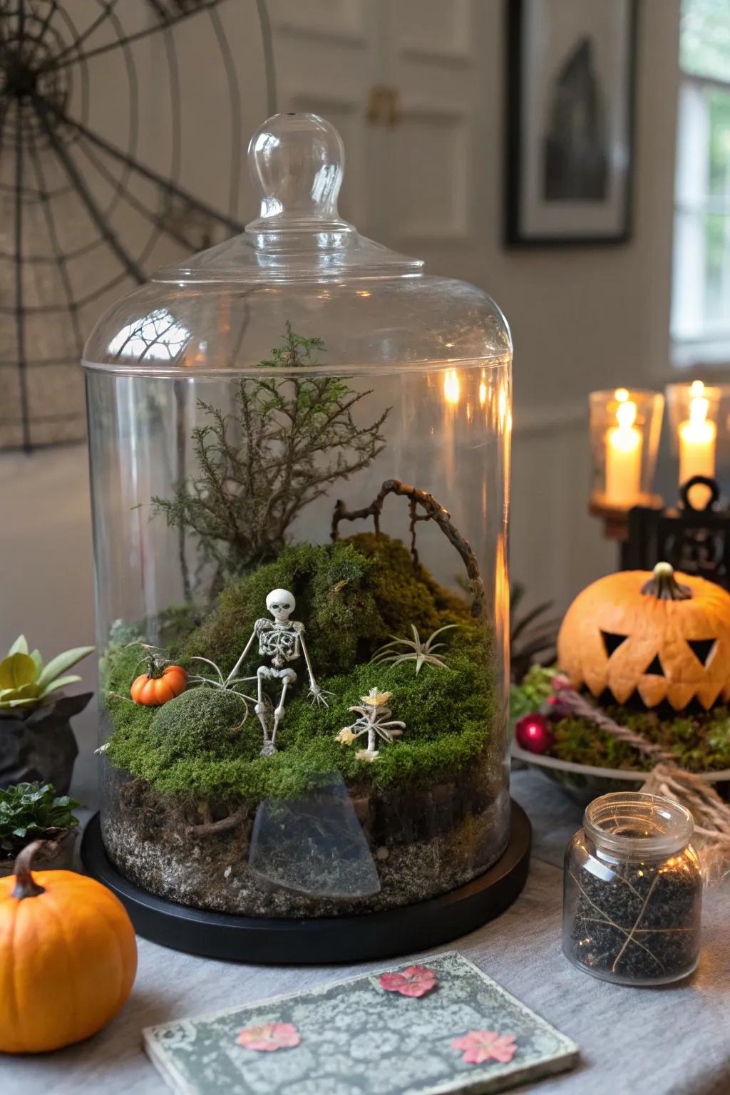 A Halloween terrarium is a hauntingly beautiful decoration.