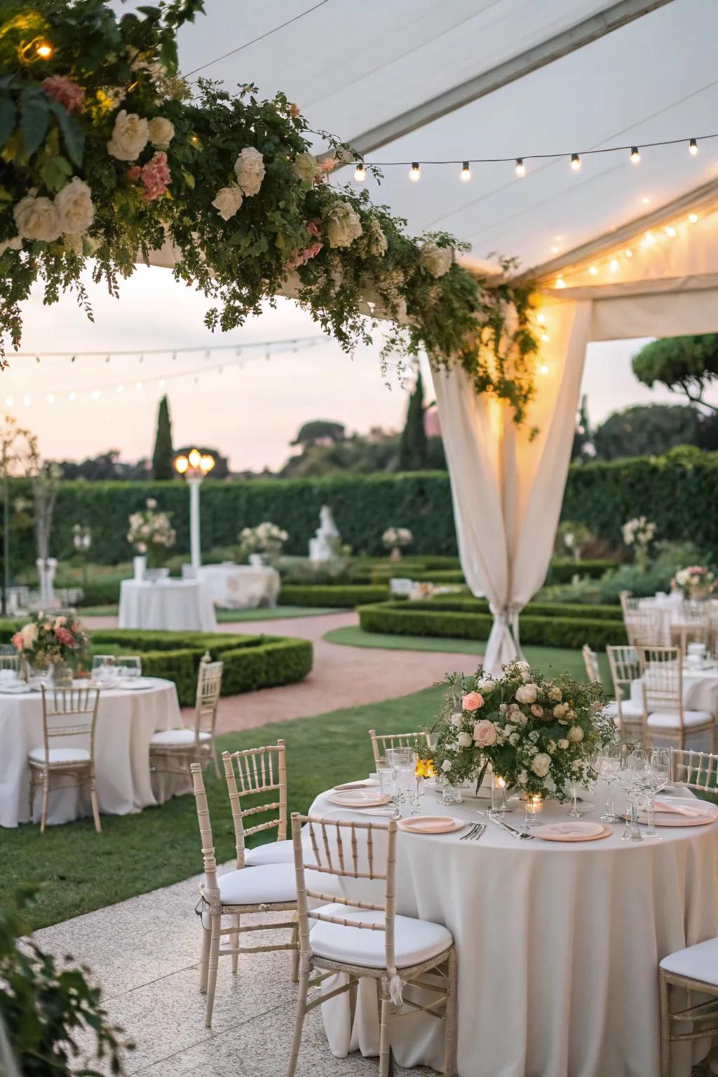 Garden furniture adds rustic charm to spring weddings.