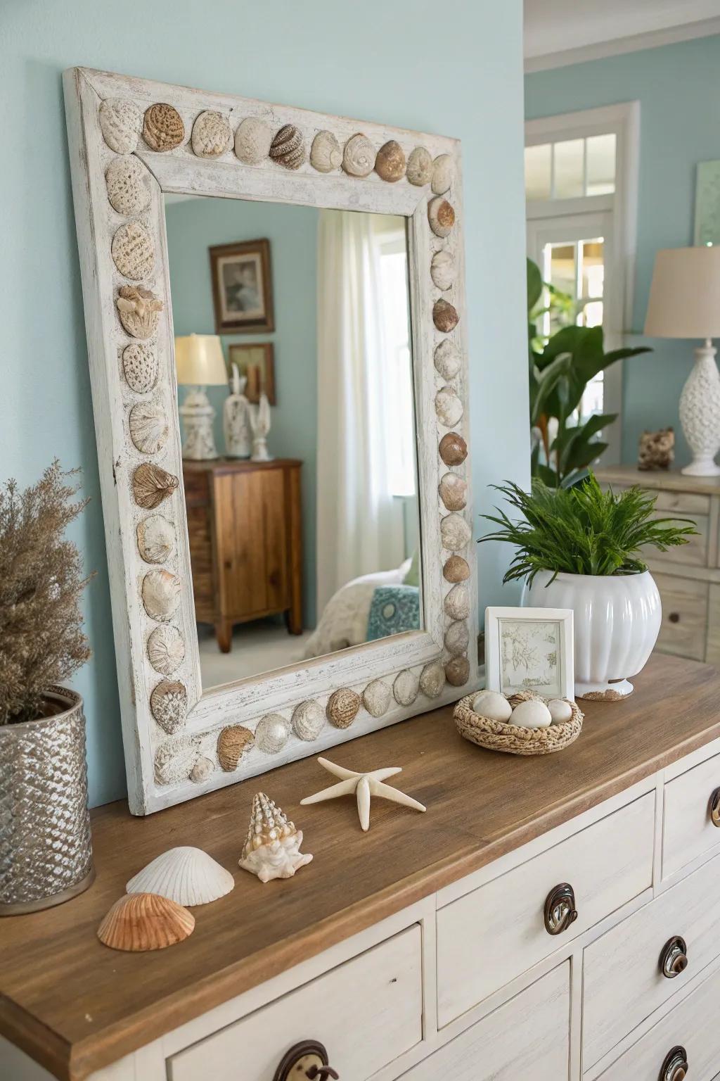 Capture seaside memories with a shell-decorated mirror.