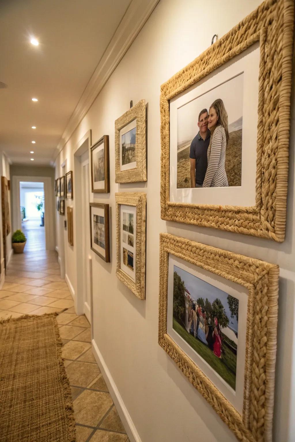 Add whimsy to your gallery wall with straw frames.