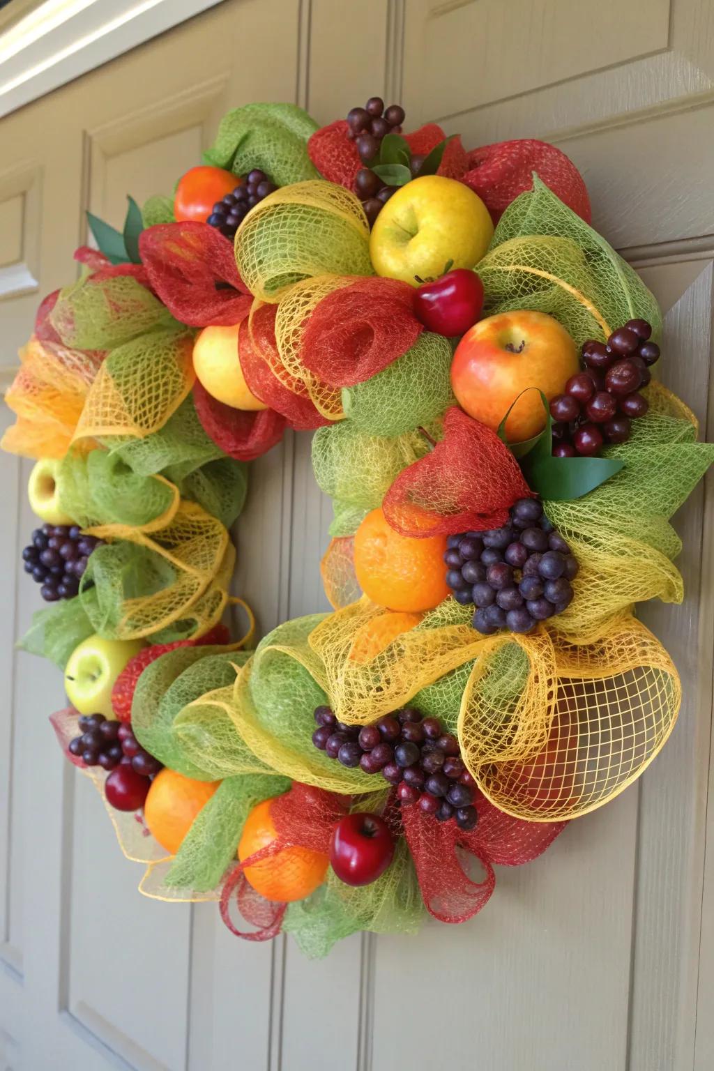 A fruit basket mesh wreath that celebrates summer's abundance.