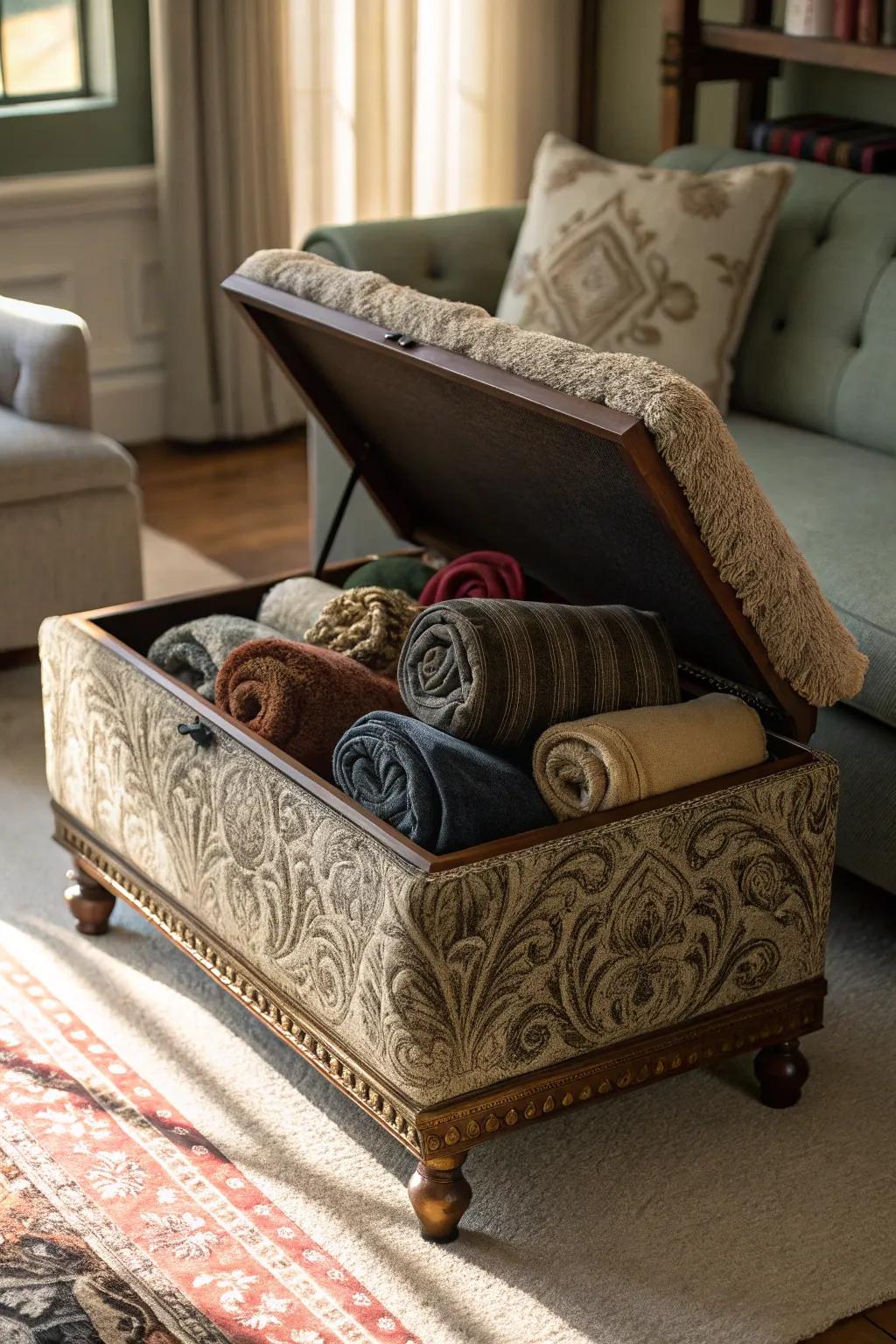 Ottomans offer hidden storage while enhancing room decor.