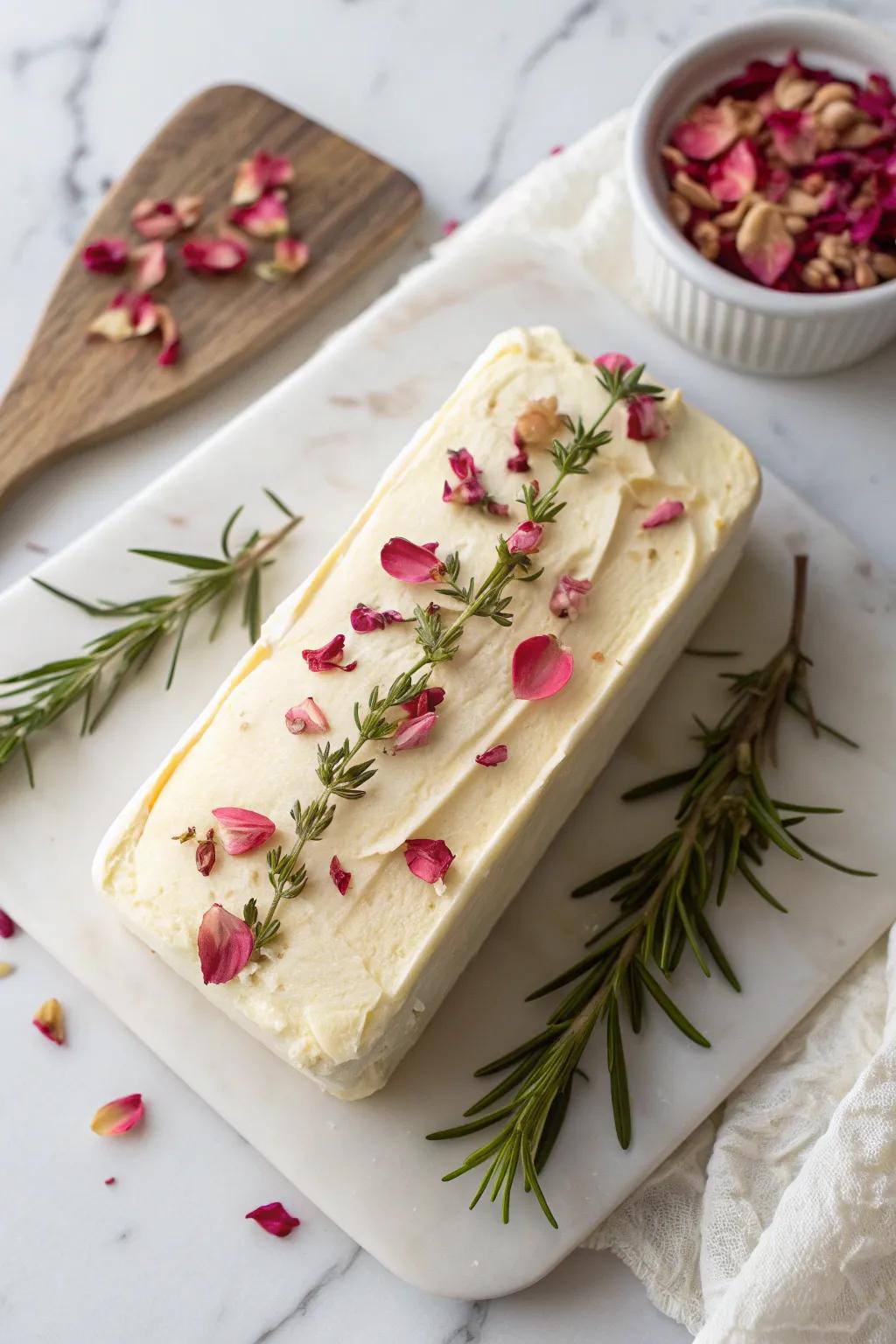 Indulge in the delicate allure of our Rose Petal Romance butter board—where natural beauty meets minimalist elegance.