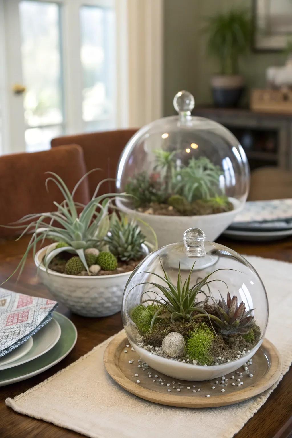 Air plants offer a modern and low-maintenance decor option.