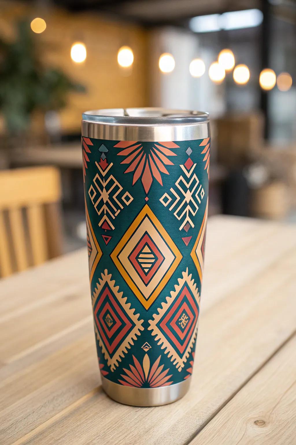 Elevate your style with this stunning geometric tumbler—where Scandinavian minimalism meets boho flair.
