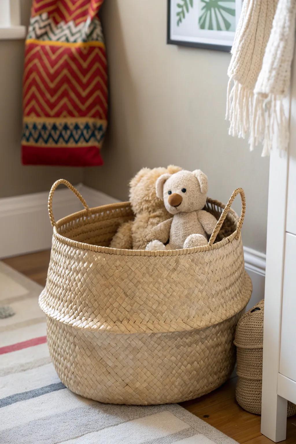 Add a touch of warmth and charm with woven baskets for your teddy bears—where simplicity meets cozy elegance.