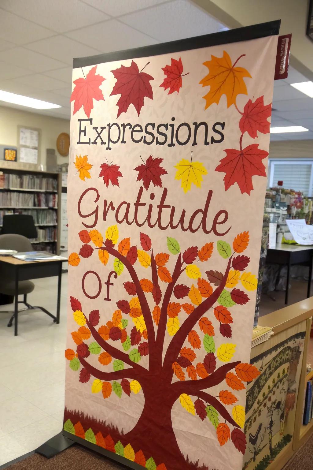 A Gratitude Tree board that blossoms with thankfulness.