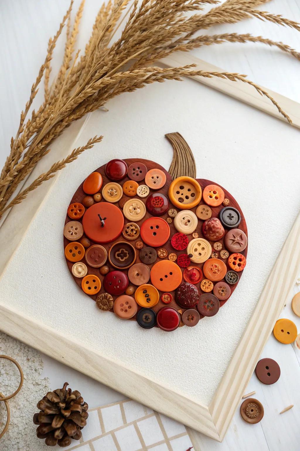 Transform spare buttons into stunning fall art! 🍂 Embrace autumn's charm with this elegant button pumpkin craft, blending minimalist style with a boho twist. #FallCrafts #ButtonArt