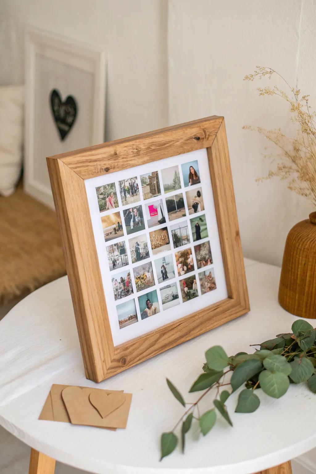 Capture cherished moments in a heart-shaped photo memory frame, a perfect handcrafted gift for Mother's Day.
