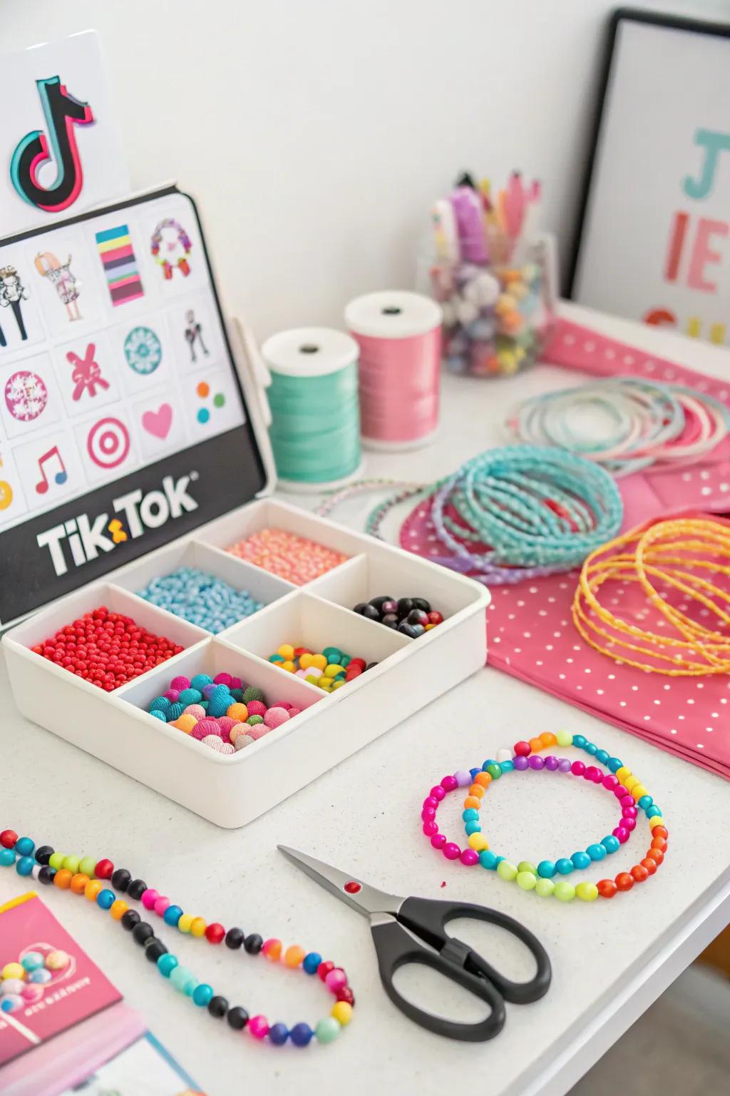 A crafting corner for creating TikTok-inspired accessories.