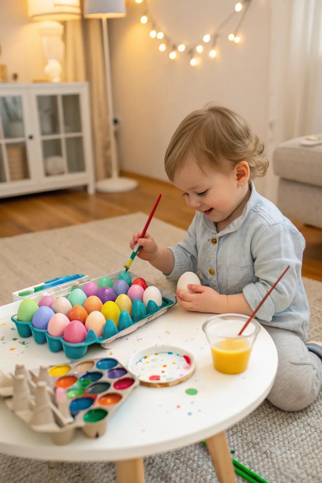 A colorful Easter egg painting session.