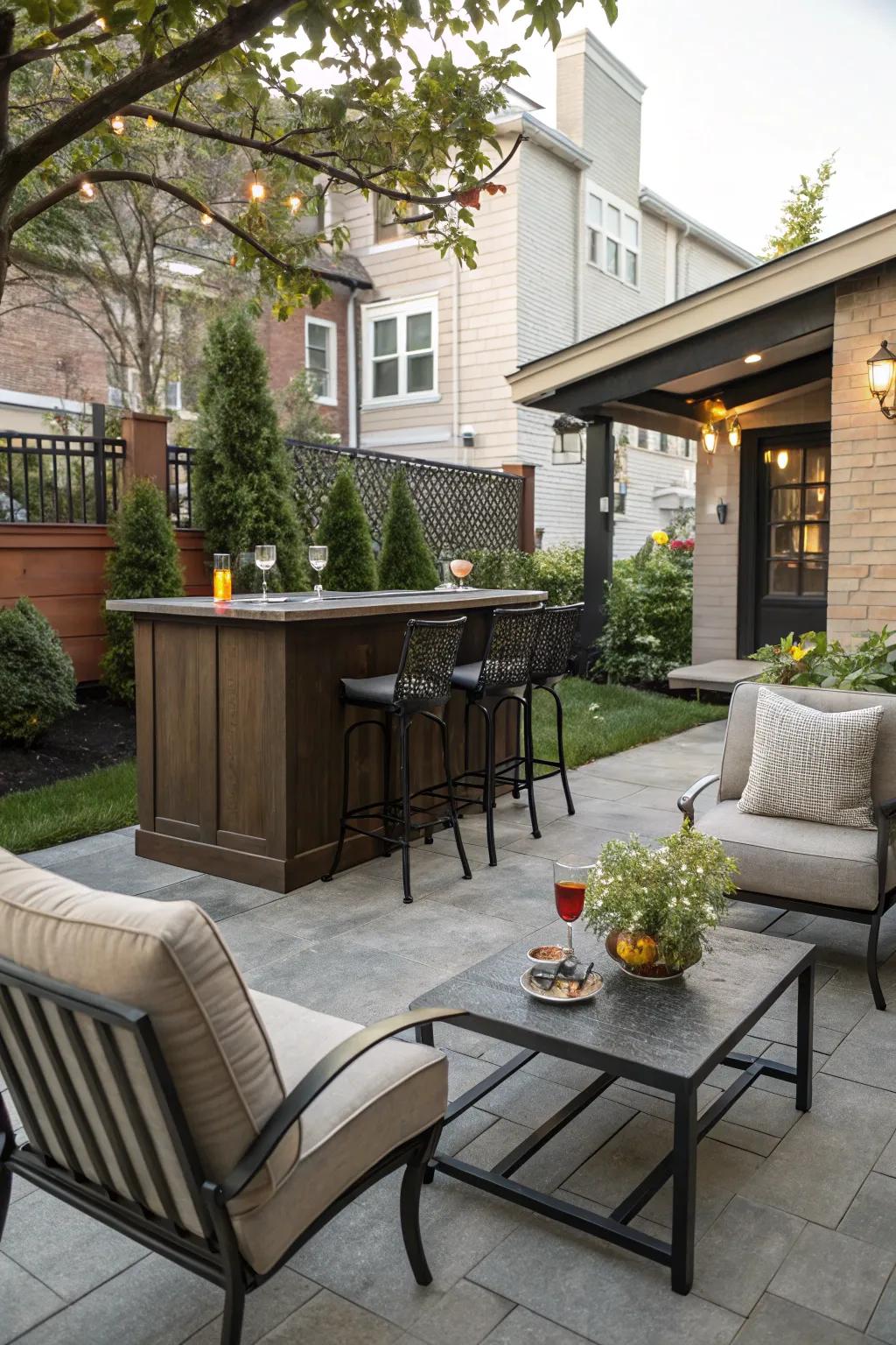 An outdoor bar is ideal for entertaining.