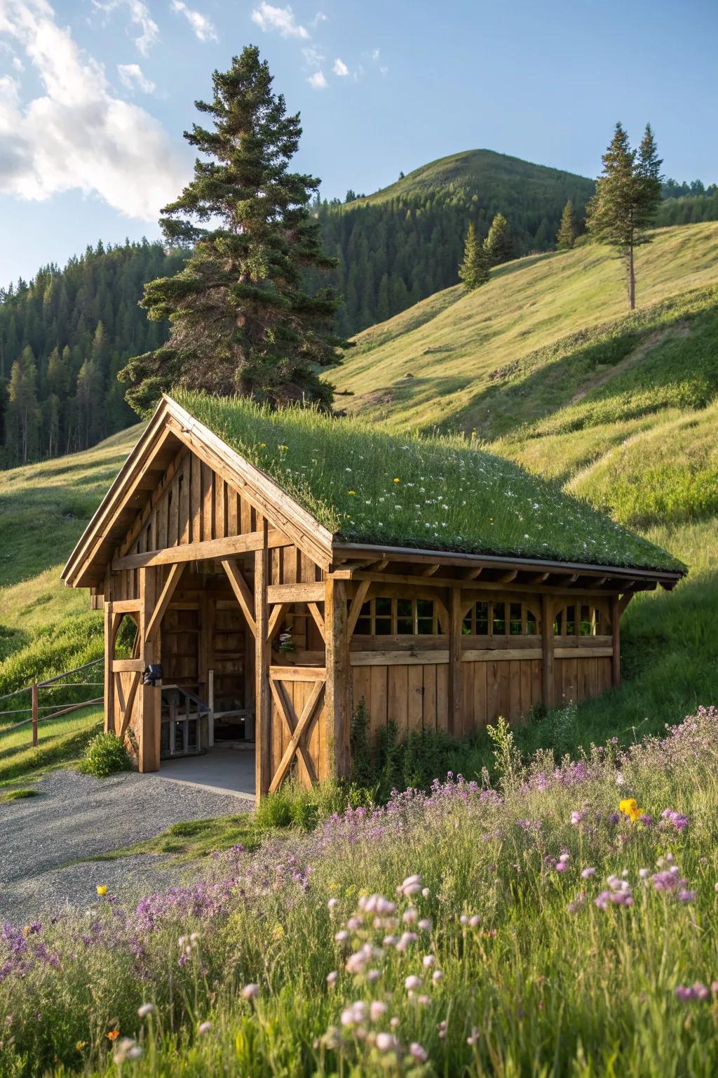 Elevate your tractor shed with a sustainable green roof, blending craftsmanship with nature's beauty.