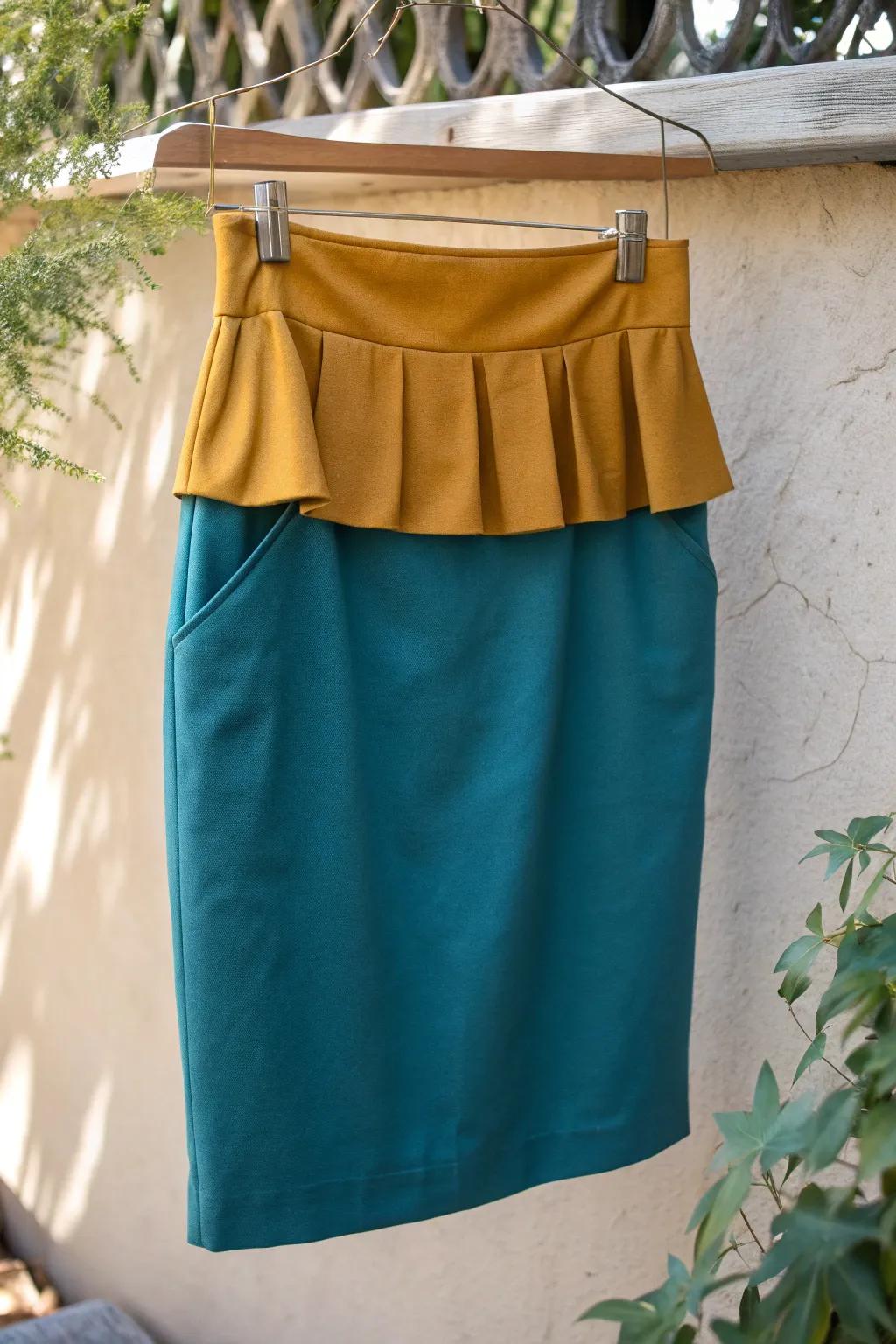 Transform your wardrobe with a touch of elegance - add a peplum to your pencil skirt for a statement piece that combines simplicity and style. ✨ #UpcycleFashion #ScandiBoho