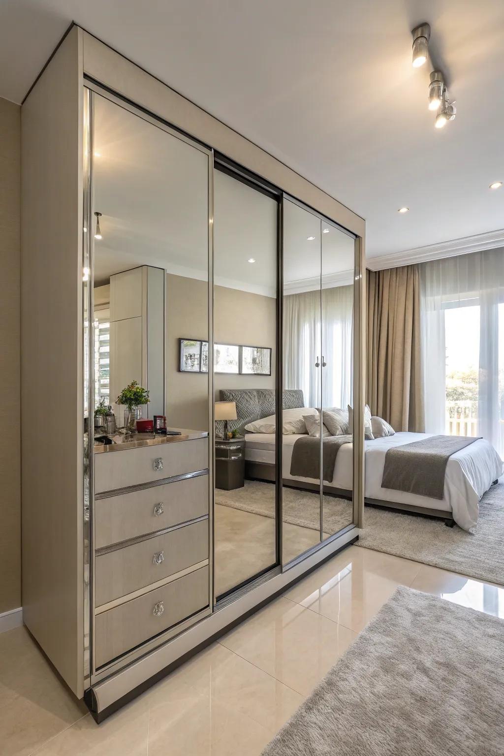 Mirrored panels add glamour and spaciousness to any room.