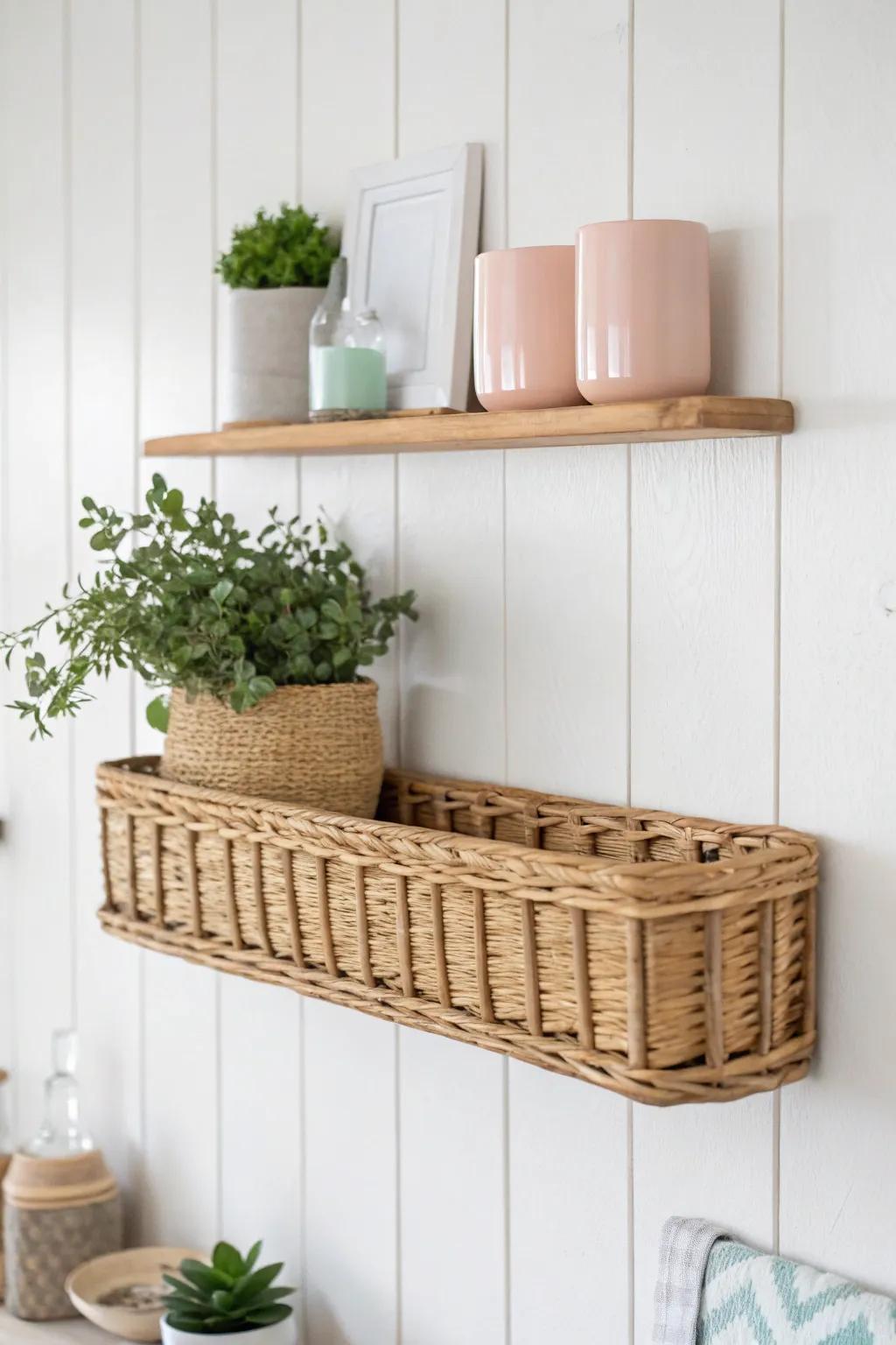 Transform baskets into boho-chic shelves for a stylish Scandinavian touch!