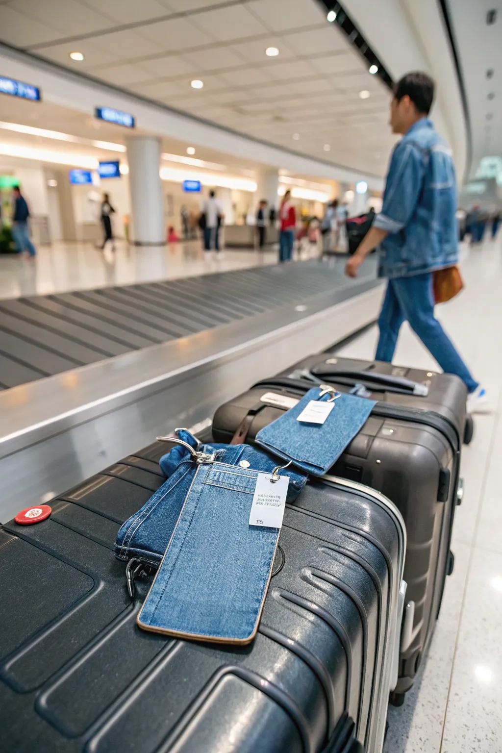 Identify your bags easily with creative denim luggage tags.