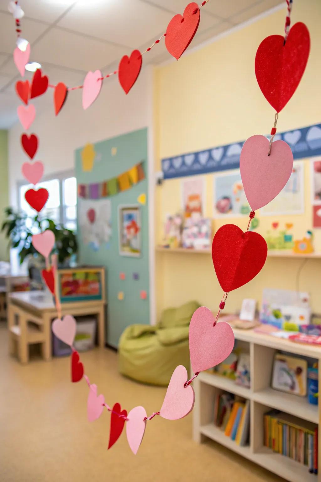 A festive heart garland brightening up the room.