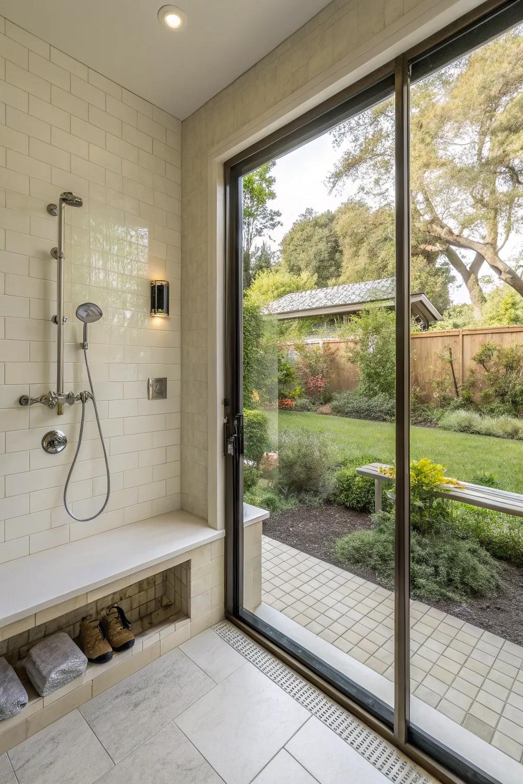 A window-side bench offers a peaceful view and abundant natural light.